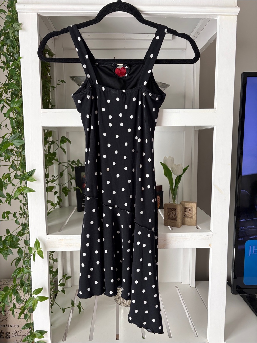 Summer Black and White Polka Dot Midi Dress - Picture 3 of 6